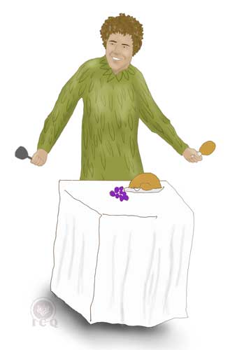 Papageno con alimentos venidos de lo alto. La Flauta Mágica de Mozart.