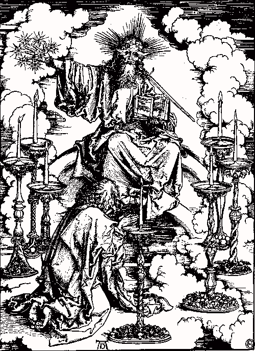 Imagen: Dürer, Albrecht (1471-1528) . San Juan ante el Señor y siete candelabros de oro