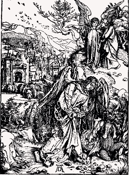 Dürer, Albrecht (1471-1528). El ángel con la llave mostrando a San Juan la Nueva Jerusalén