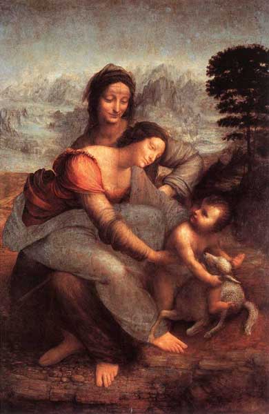 Pintura: Leonardo Da Vinci. La Virgen, el Niño Jesús y Santa Ana (1510-1513)