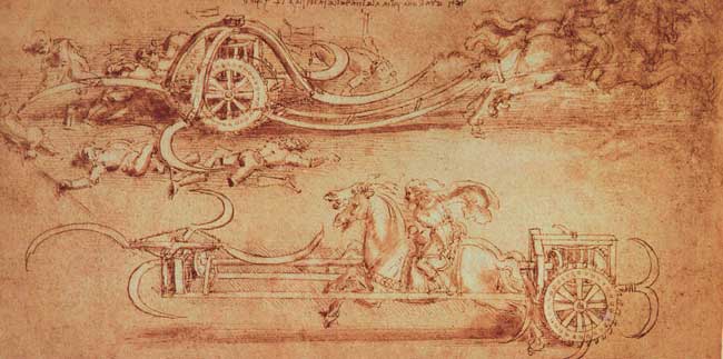 Dibujo: Leonardo Da Vinci. Carro de Guerra.