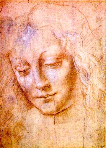 Dibujo: Leonardo Da Vinci. Cabeza de mujer joven.