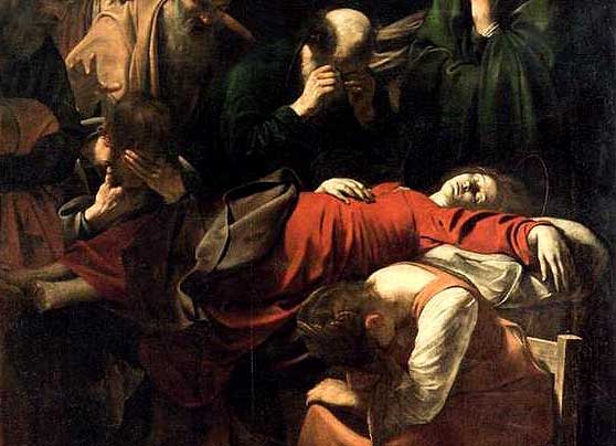 Imagen: Muerte de la Virgen, detalle, 1605-1606, Caravaggio,