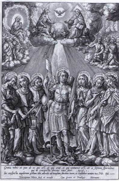 Los siete arcángeles de Jerónimo Wierix (c. 1600).