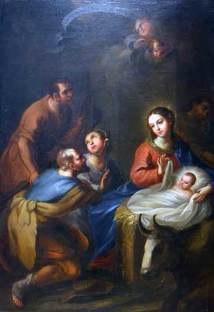 Adoración de los Pastores. Autor: Miguel Cabrera (Siglo XVIII). Museo de Guadalupe, Zacatecas. Fotografía: Ismael Moreno Luna, Gnosis ICQ.