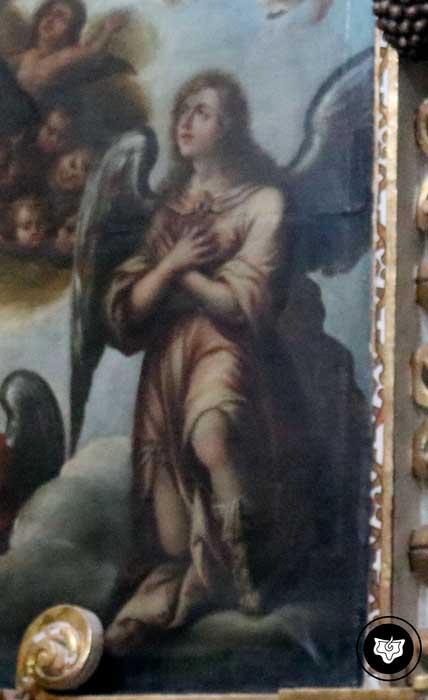 Ángel con las manos en cruz sobre el pecho, símbolo de hacer la voluntad del Padre y no la nuestra. (Detalle pintura en iglesia de Puebla, México). Ángel con las manos en cruz sobre el pecho, símbolo de hacer la voluntad del Padre y no la nuestra. (Detalle pintura en iglesia de Puebla, México).