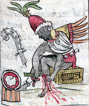 Quetzalcóatl en una escena de auto sacrificio [Códice Florentino]