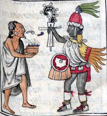 Ofreciendo a Quetzalcóatl una bebida embriagante [Códice Florentino]