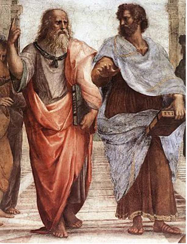 PLATÓN Y ARISTÓTELES, DETALLE DE LA ESCUELA DE ATENAS POR RAFAEL SANZIO, 1510. PLATÓN Y ARISTÓTELES, DETALLE DE LA ESCUELA DE ATENAS POR RAFAEL SANZIO, 1510.