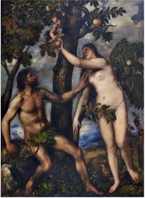 Adán Y Eva en el paraíso, Tiziano, 1550 Adán Y Eva en el paraíso, Tiziano, 1550