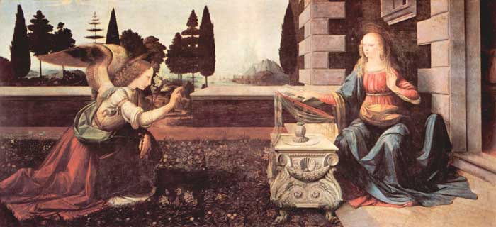 Dibujo: Leonardo Da Vinci. La Anunciación. (1472-1475)