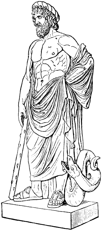 Asclepio y su símbolo serpentario. (1876)
