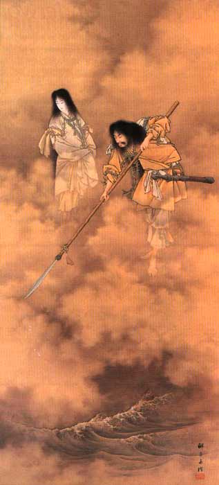 Izanagi e Izanami, c. 1885. Pintura de Eitaku Kobayashi
