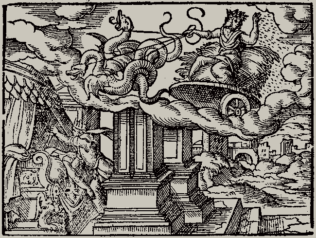 Triptolemus and Lyncus. Las Metamorfosis de Ovidio. 1565