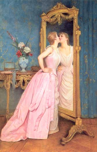 En el espejo. Auguste Toulmouche. 1890.