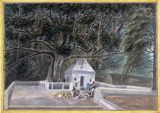Templo junto al árbol del Bodhi, dibujo de 1810. Templo junto al árbol del Bodhi, dibujo de 1810.