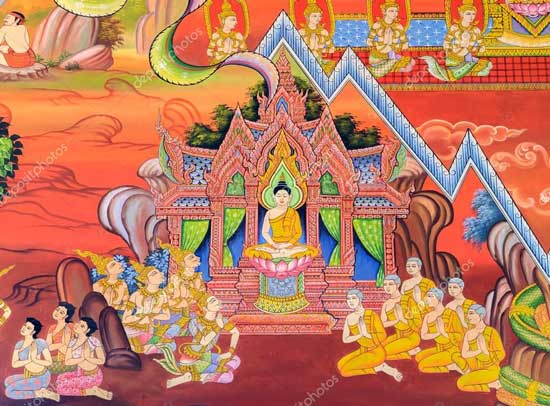 Mural de templo de budista, templo de Wat Chetawan en Chiang Mai, Tailandia Mural de templo de budista, templo de Wat Chetawan en Chiang Mai, Tailandia