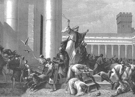 Jesús expulsa a los mercaderes del Templo. 1885. Autor: Alexander Bida.