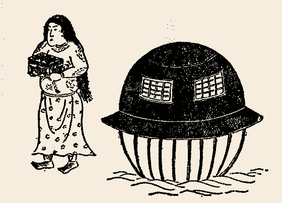 Imagen: del libro japonés Ume No Chiri 1844, donde se relata el aterrizaje de un objeto misterioso en 1803. Imagen: del libro japonés Ume No Chiri 1844, donde se relata el aterrizaje de un objeto misterioso en 1803.