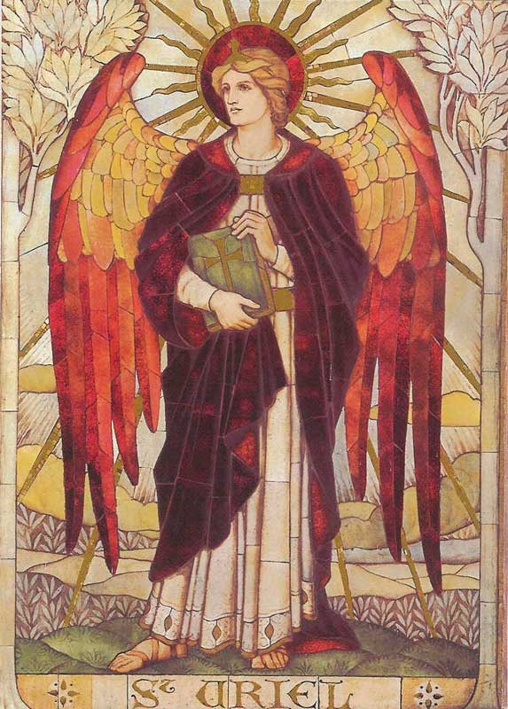 Mosaic of the archangel Uriel in St John’s Church, Boreham Road, Warminster, Wiltshire, England.