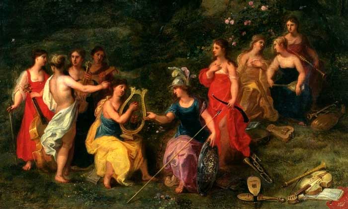 Atenea y las Nueve Musas inspiradoras. Hendrick van Balen. Lucas van Uden (1620s). Atenea y las Nueve Musas inspiradoras. Hendrick van Balen. Lucas van Uden (1620s).