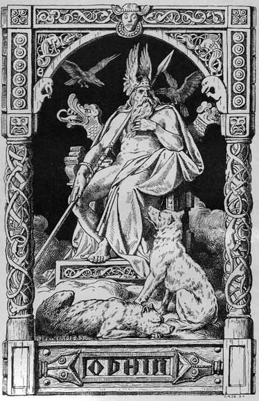 Odín dios de la mitología nórdica. Johannes Gehrts (1888). Los cuervos Hugin (pensamiento) y Munin (memoria) se encargan de informar lo que sucede en el mundo. Odín dios de la mitología nórdica. Johannes Gehrts (1888). Los cuervos Hugin (pensamiento) y Munin (memoria) se encargan de informar lo que sucede en el mundo.
