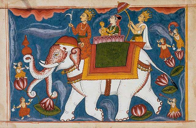 Indra transportando Jina Rishabhanatha (Adinatha) en Airavata. Himno del devoto inmortal. (1800-1825) Indra transportando Jina Rishabhanatha (Adinatha) en Airavata. Himno del devoto inmortal. (1800-1825)