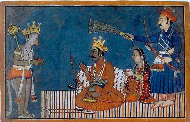 “HANUMAN (DIOS MONO) OBTIENE UNA AUDIENCIA CON RAMA” RAMAYANA (1705).