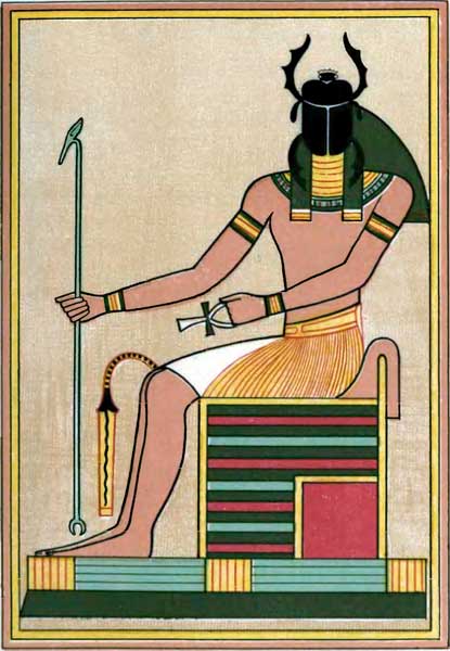 Khepera, el dios-escarabajo de la resurrección y la nueva vida. Los libros sagrados y la literatura antigua de Oriente, vol.2, pág. 144-145. Autor desconocido. 1917. Khepera, el dios-escarabajo de la resurrección y la nueva vida. Los libros sagrados y la literatura antigua de Oriente, vol.2, pág. 144-145. Autor desconocido. 1917.