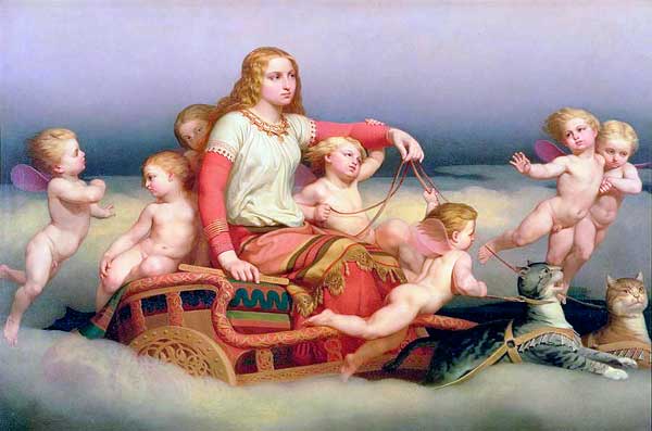 Freyja conduciendo su carro con gatos. Nils Blommér. 1852. Freyja conduciendo su carro con gatos. Nils Blommér. 1852.