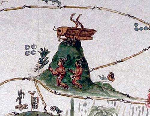 Cerro del Chapulín (Chapultepec) en el Mapa de Zigüenza, códice Boturini. Cerro del Chapulín (Chapultepec) en el Mapa de Zigüenza, códice Boturini.