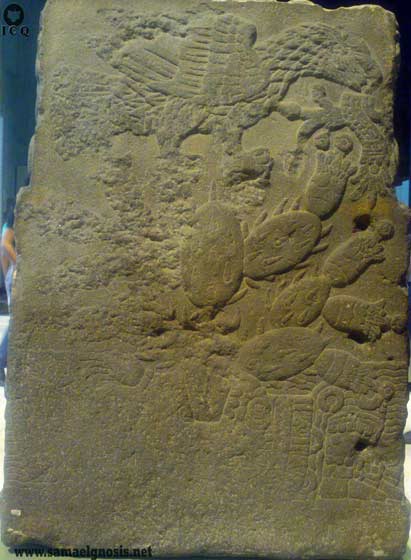 Piedra del Templo (Teocalli) aludiendo a la fundación de México. Museo Nacional de Antropología. México.
