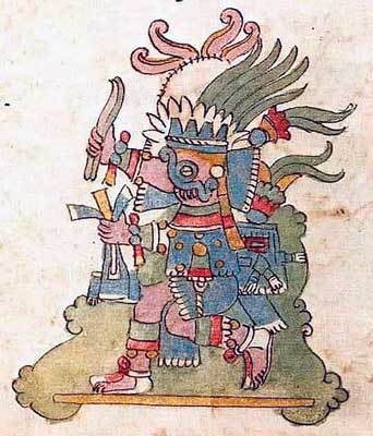 Tláloc con una bolsa de copal en su mano. [Códice Ríos]